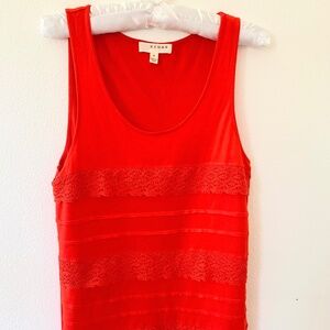 Kenar, Red Orange Scoop Neck Tank with Lace, Size Medium